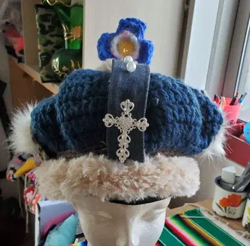 핸드메이드 니트 크라운 햇 수제