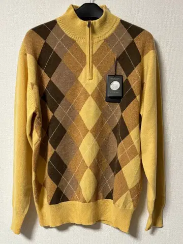 미사용 새상품 아가일 무늬 집업 캐시미어 100% 스웨터 M 사이즈