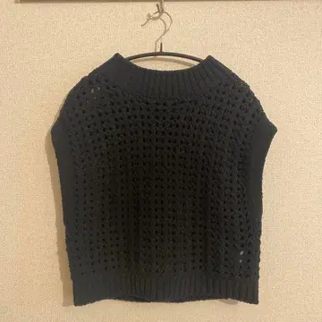 URBAN RESEARCH 메쉬 니트 베스트 보트넥 블랙