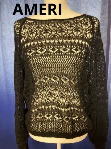 AMERI 레이스 블랙 긴팔 니트 모헤어