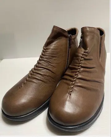 천연 가죽 숏부츠 사이드 지퍼 브라운 25cm 빅 사이즈