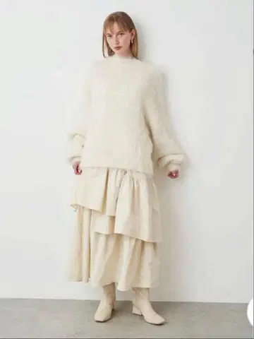 ELENDEEK 개더 캉캉 스커트 아이보리 롱 스커트