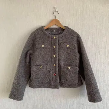 코카 coca 보아 골드 버튼 자켓 노카라 부클레