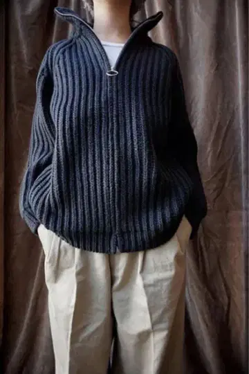 AURALEE SUPERMILLED RIB KNIT ZIP BLOUSON