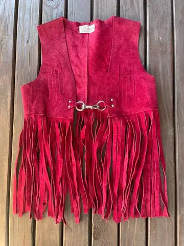 80s 스웨이드 가죽 프린지 가죽 베스트 SANDLER 핑크
