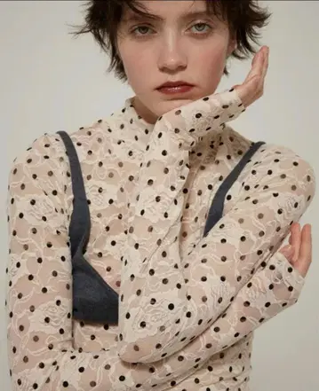 POPPY DOT LACE SEE-THROUGH TOP HIGH NECK