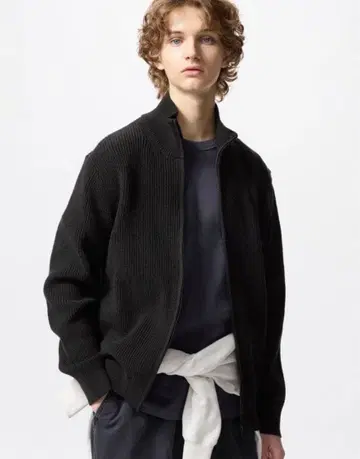 UNIQLO 유니클로 미들 게이지 풀 집업 스웨터 남성용 XL 블랙
