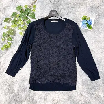 TRANS WORK 40 레이스 절개 니트 스웨터 네이비 삼양상회