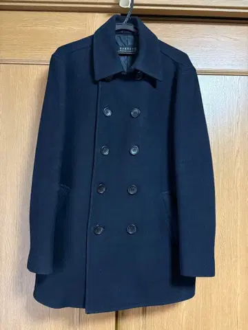 BARNEYS NEW YORK 남성용 하프 코트 네이비 울 피 코트