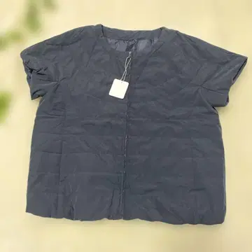 3L 다크 네이비 그레이 노카라 퀼팅 자켓 코트