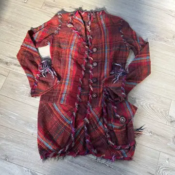 체크 무늬 롱 자켓