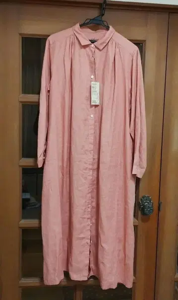 무인양품 린넨 긴팔 셔츠 원피스 L 핑크