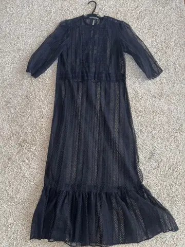 블랙 메쉬 긴팔 원피스