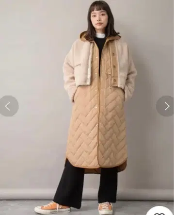 Eimee Law 보아&퀼트 레이어드 코트 38 베이지색