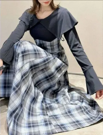 dazzlin 빅 칼라 체크 코르셋 원피스 새상품급