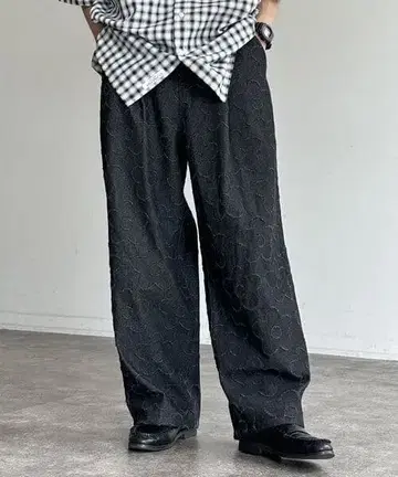 [ CPCM ] 플라워 자카드 데님 팬츠 블랙 L 사이즈