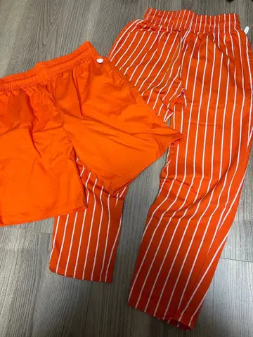 쿡맨 셰프 팬츠 2종 세트 오렌지 스트라이프 M 숏팬츠 L