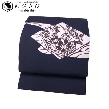 나고야 오비 형염 마름모꼴 꽃무늬 크레이프 원단 자갈색 O-5690