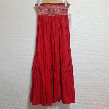 MARGAUX 빨간색 린넨 플레어 스커트