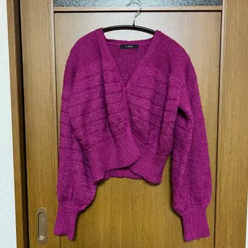 [ 새상품급 ] w closet 모헤어 니트 가디건 퍼플 핑크 숏 기장