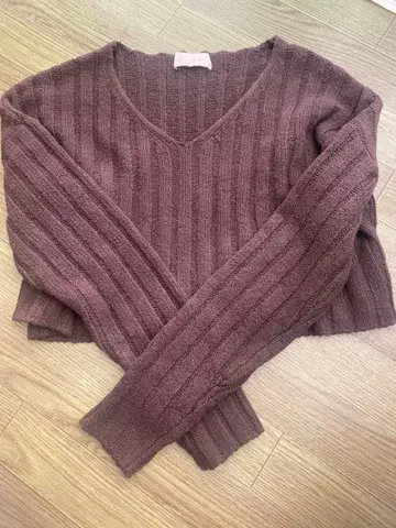 그램립스 리브 니트 숏 기장 브라운