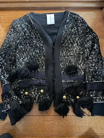 노카라 자켓 블랙과 화이트 트위드 36