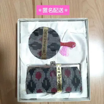 익명 배송 미사용 고급 카스리 손거울 가마구치 쇼와 레트로 일본풍 패턴