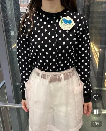 foreur 도트 패턴 니트 가디건 블랙 베이스 화이트 물방울 패턴