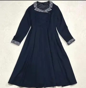 어나더 앙제 더블 단추 체크 옷깃 원피스