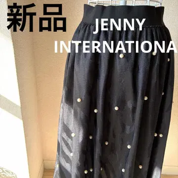 새상품 제니 인터내셔널 블랙 튤 레이스 펄 허리 전체 밴딩