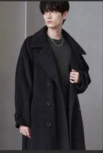 ETELIO 블랙 울 혼방 멜톤 더블 체스터 코트 M 사이즈