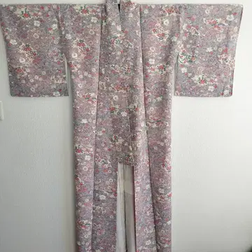 기모노 다회 코몬 고전 패턴 연보라 미사용