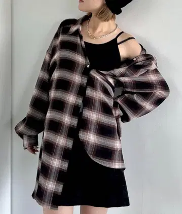 PAGEBOY 옴브레 체크 2WAY 셔츠 브라운 계열 기타