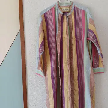 BEAMS BOY 멀티 스트라이프 스탠드 카라 원피스