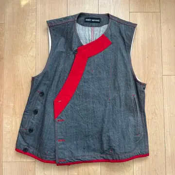 ISSEY MIYAKE 비대칭 베스트 그레이/레드