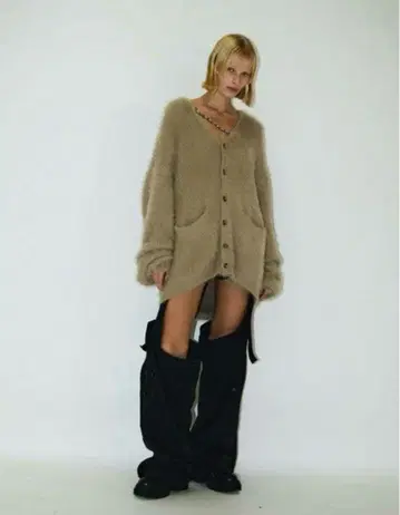 베이지 플리스 오버 사이즈 가디건