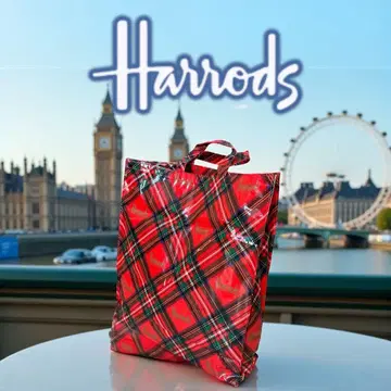 레어 제조 중지 해롯 Harrods 특대형 타탄 체크 토트백