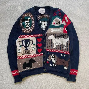 Christopher&Banks 애니멀 핸드 자수 네이비 가디건