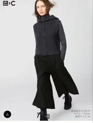 와플 니트 후디드 베스트+ 다크 그레이 M