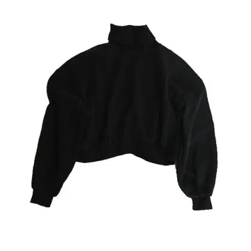 블랙 하이넥 크롭 트레이닝복 코튼 100%