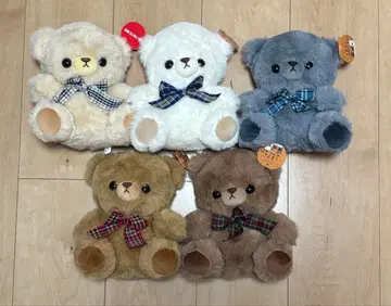 포근포근 곰돌이 체크 리본 봉제 인형 전 5종 세트