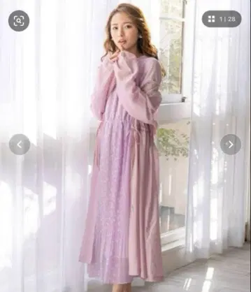 QUEENS COURT 시어 노카라 코트 핑크 비침 롱 새상품급