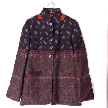 새상품급! ETRO 에트로 자켓 40 페이즐리 스탠드 카라 노카라 브라운
