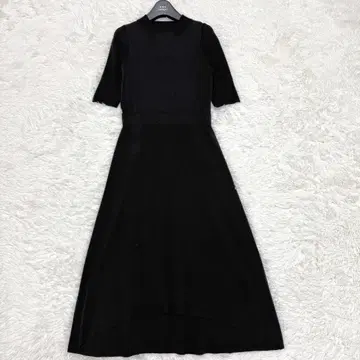 Demi-Luxe BEAMS 컬러넥 플레어 니트 원피스 블랙