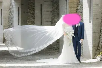 레이스 자수 롱 웨딩 베일 2층