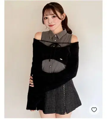 노마에 셔츠 레이어드 샤기 니트 그레이 블랙