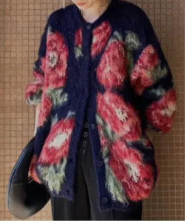 Ameri VERONICAJACQUARDKNIT CARDIGAN 네이비