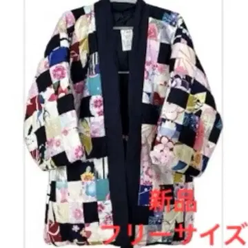 새상품 면 패치워크 한텐 네이비 남녀 공용 프리 사이즈