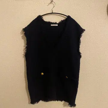 BEAUTY&YOUTH 트위드라이크 V넥 베스트 네이비