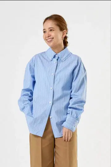 yori 미니 프릴 스트라이프 셔츠 블루